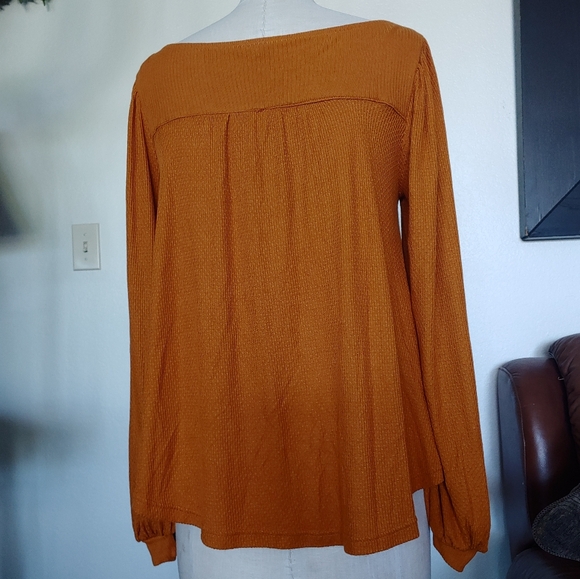 Free People Devin Autumn Pearl Bishop Sleeve Henley Waffle Knit Top S - Picture 4 of 8